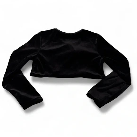 VTG‎ y2k Girls Medium Long Sleeve Velvet Shrug Dress Cover Black Flower Button - Picture 2 of 4